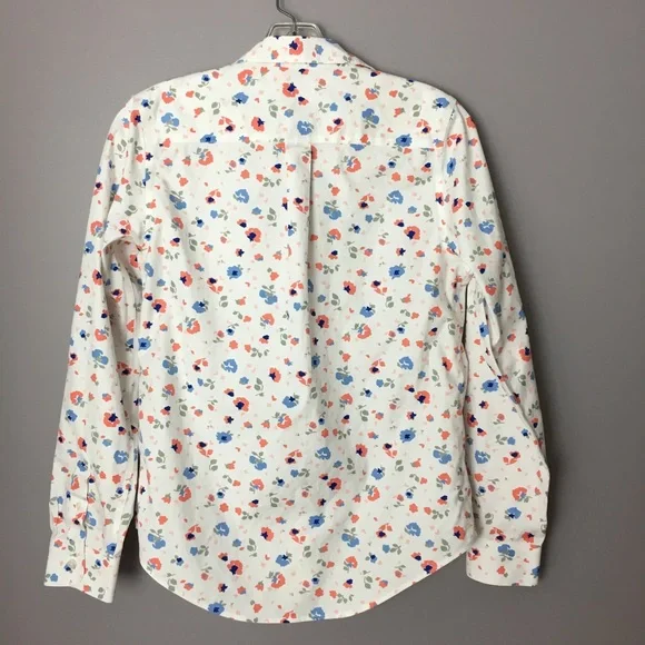 L.L. Bean Floral Blouse Wrinkle Free Button Up Top XXS Pink Blue Flowers - Picture 4 of 8